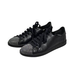 SCHUTZ Leather Sneakers Sz.9 Black Rhinestones Low Top Lace Up Y2K Goth Punk
